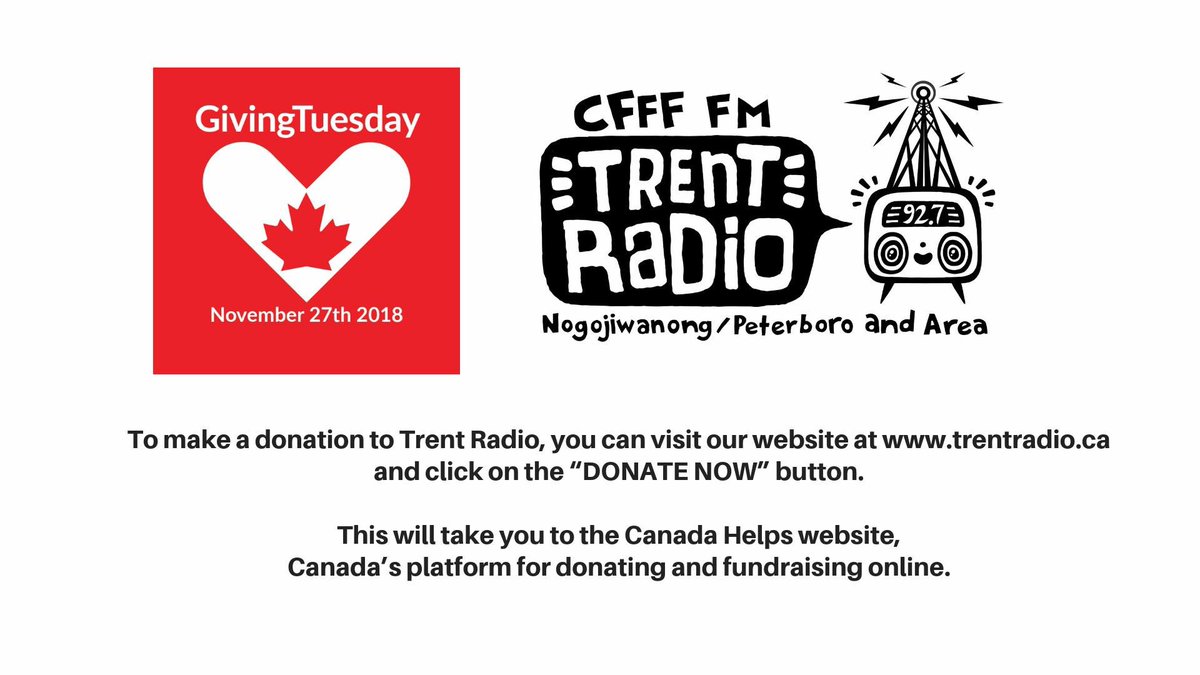 trentradio's tweet photo. Did you know that Trent Radio is a Registered Charity?

 We welcome donations to support our annual operations and programming initiatives.

You can visit our website at https://t.co/a541amXcJt and click on the “DONATE NOW” button.

#GivingTuesday2018 #CommunityRadio #ptbo https://t.co/KzZ4AM5bIa