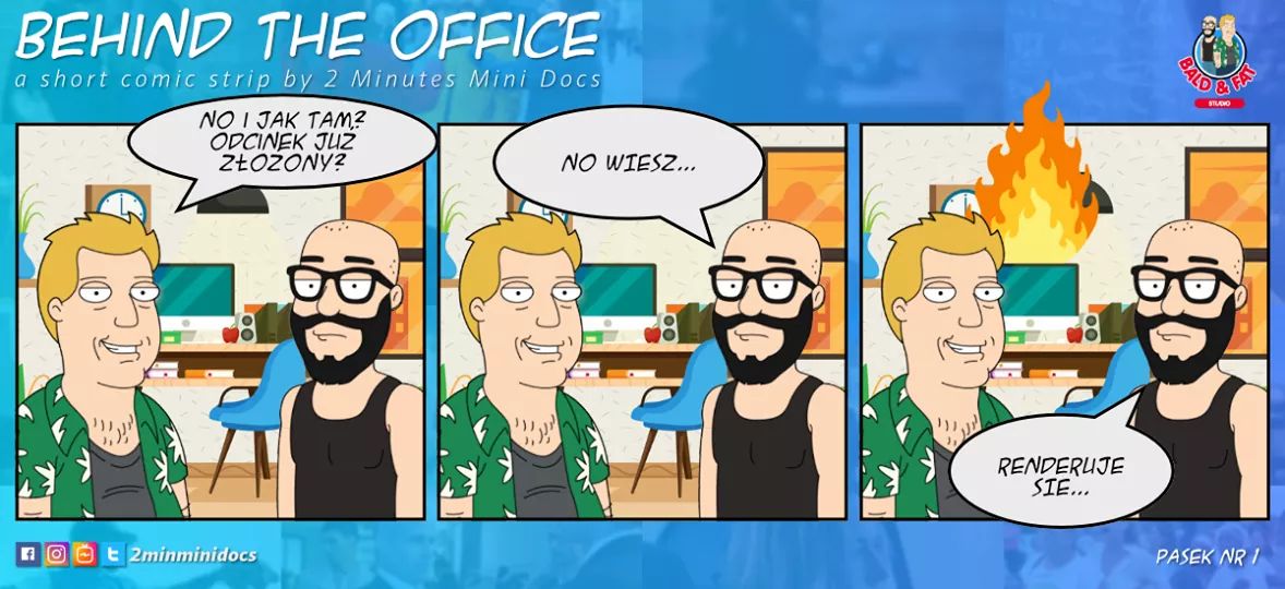 Our friends from <a href="/2minminidocs/">2 Minutes Mini Docs</a> realesed comic strip. English: 1- How its going? Episode is ready? 2- You know... 3- Its rendering.
Its about some hardware problems. :D