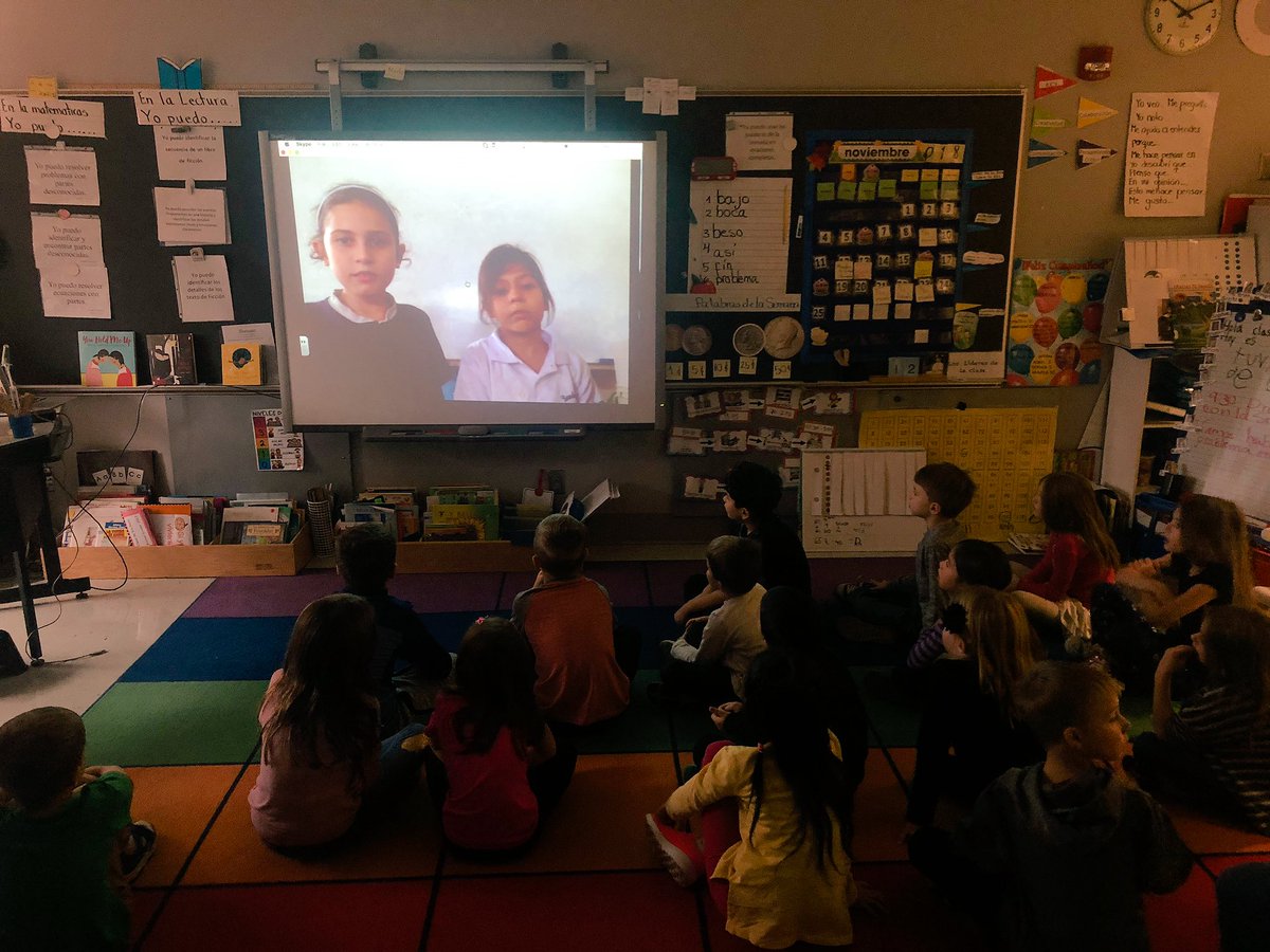 1st grade students at <a href="/EPEAGLESEHSI/">Eagle Heights Spanish Immersion</a> are receiving &amp; sending videos to friends in Costa Rica. We all read “My Heart Fills with Happiness” through the #GRA18 &amp; today we’re collaborating on our reading. #globalconnection #spanishimmersion #epschools