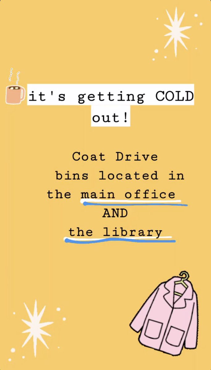 DON’T FORGET!!! Coat Drive is still going on and it’s getting cold quick❄️ Bins located in the Main Office and the Library🙂 <a href="/BethlehemAreaSD/">BASD</a> <a href="/BASDSUPT/">Joseph Roy (Parody)</a> #BuiltbyBethlehem