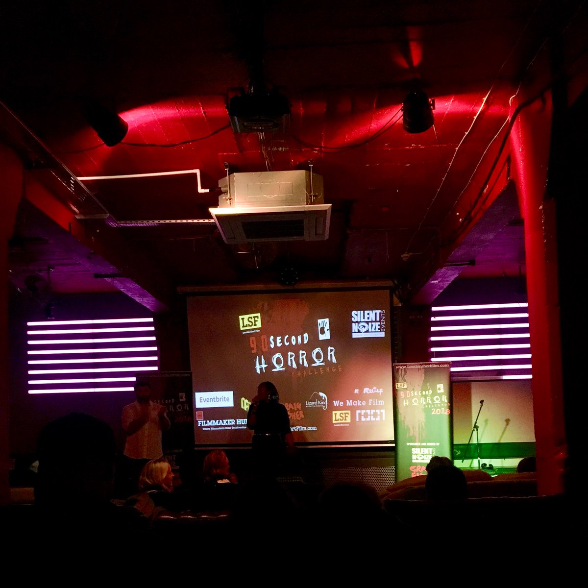 MHildebrand92's tweet photo. A scary night: screening for this year‘s #90SecondHorror @LondonShortFilm, I laughed, I shook, I jumped, proud of my dear friend @JaredWatmuff‘s #TheCome thrilling short, & @MelanieTGayle great to see you up there again doing your thing! #TheyCome #shortfilm #horror #Grizzly #LSF https://t.co/eUKjfnISQg