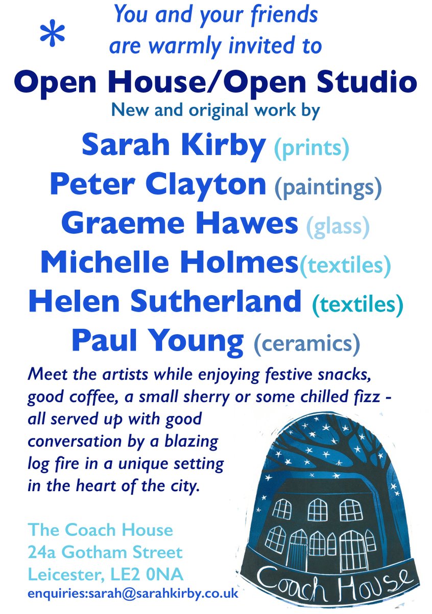 SarahKirbyPrint's tweet image. Joining me at my Open House this weekend are Peter Clayton (paintings), Michelle Holmes (textiles), Paul Young (ceramics), Graham Hawes (glass), Helen Sutherland (textiles) - they'll be a host of fantastic original art and craft for sale #ChristmasShopping #Christmas #Leicester
