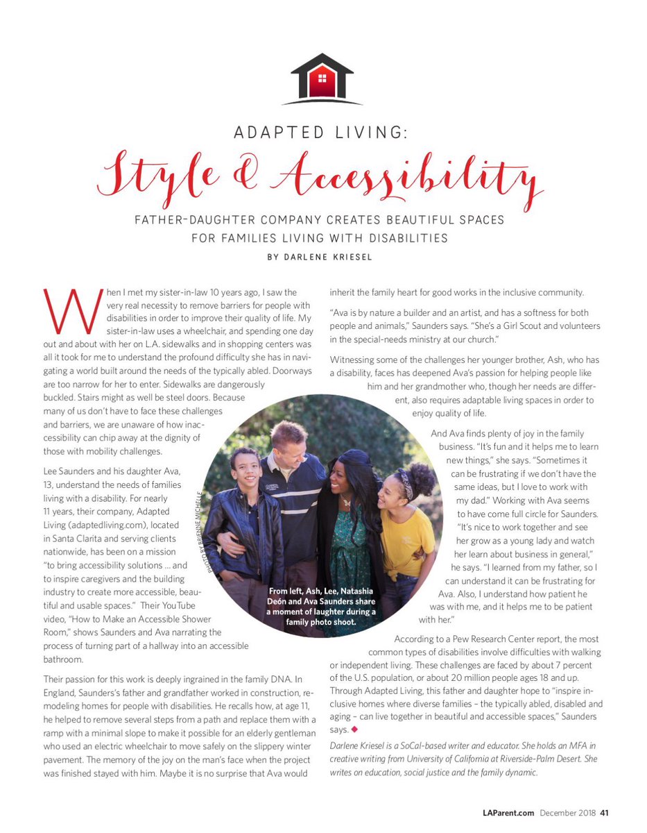 adaptedliving's tweet photo. What an honor and a pleasure it was for Ava and myself to be interviewed by @darlenekriesel and to be featured in @LAParentMag https://t.co/srPUS3kXx2