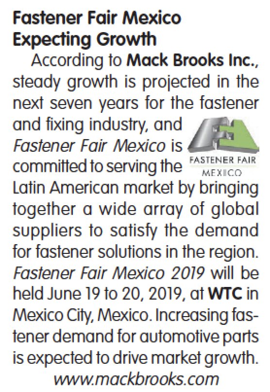 fastenerfairMex's tweet photo. #FastenerFairMex expecting growth -Thanks for the note Fastener News Report!
#fasteners #expo https://t.co/ToFcKBVa97