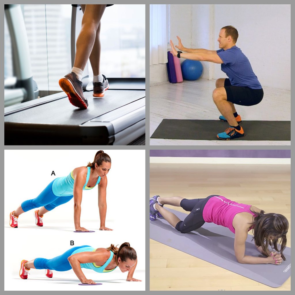 Finishing off our Monday with some HIIT!  Try out this 4 round workout - 5 min run followed by squats, push ups, and plank with knee drops for 20, 15, 10, 5 reps. #manicmondayworkout