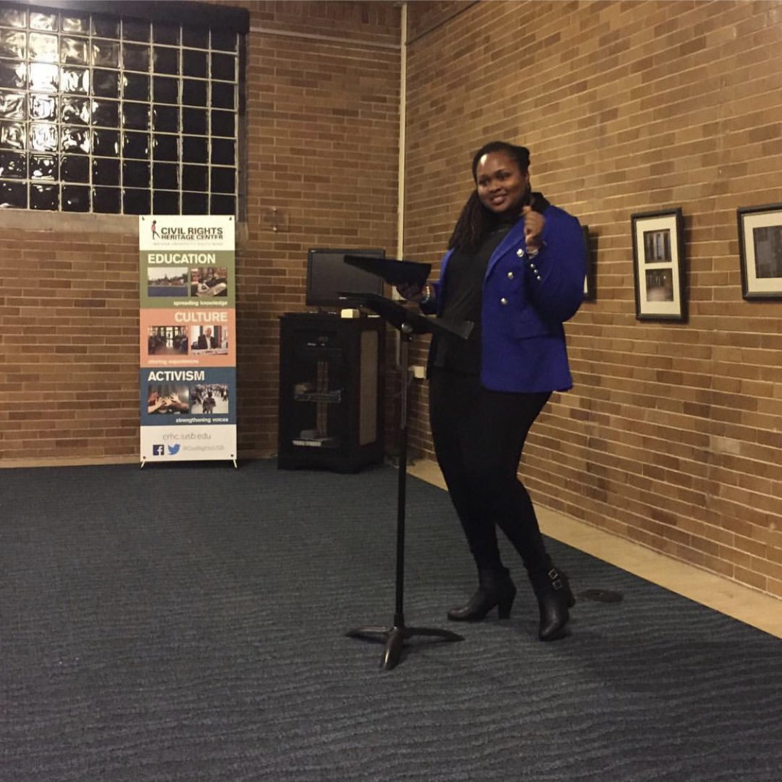 NDCreativeWrite's tweet photo. Snapshots from last night's Poetry Den at the Civil Rights Heritage Center @CRHCIUSB with readers #JosephThomas #ChamaraMoore & #RufaroMusvosvi! #poetry https://t.co/3FvRGml2NJ