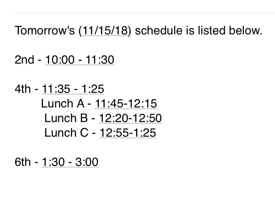 TOMORROW’S Schedule