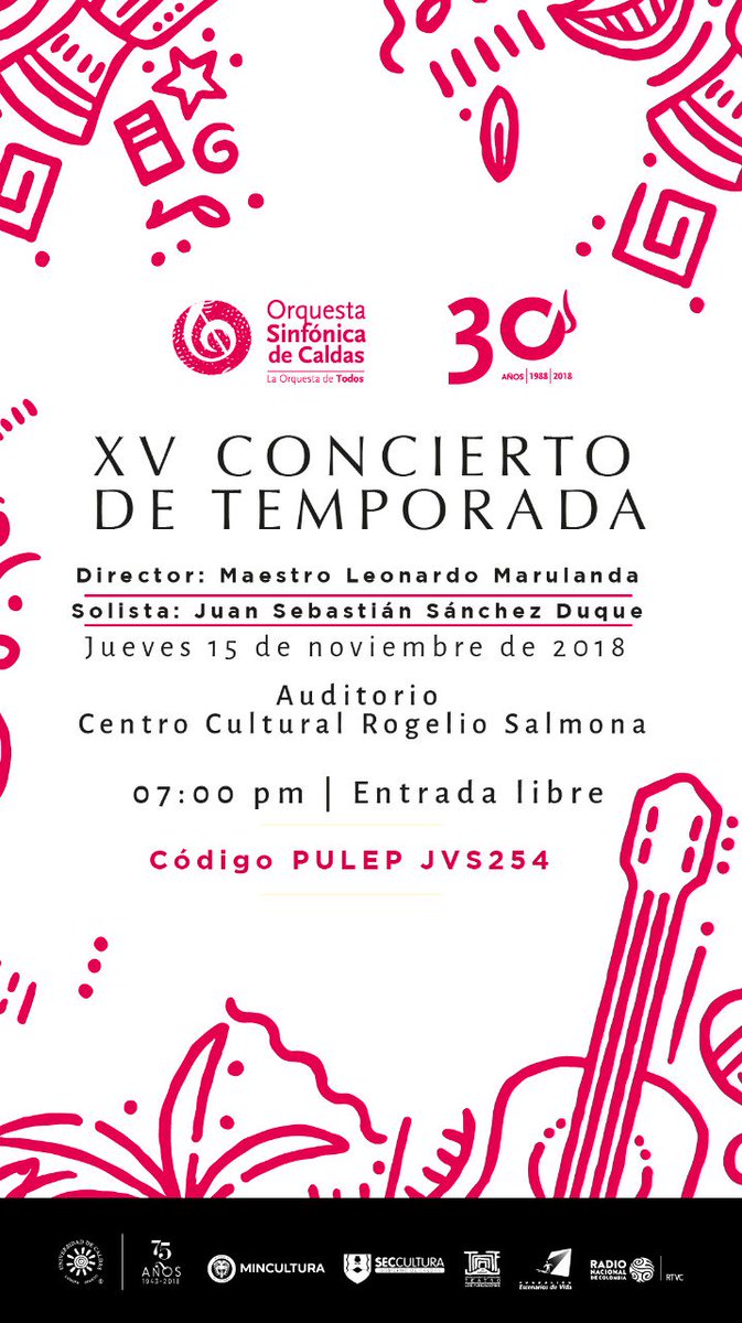 Sinfonicacaldas's tweet photo. Mañana estaremos con un concierto lleno de sorpres!! Cupos limitados!! CCUR Salmona 
#UCaldasCultural #75AñosUCaldas #30AñosSonandoySoñando #LaOrquestaDeTodos #CaldasTerritorioDeOportunidades @ucaldas @ciudadmanizales @gobercaldas @mincultura @radionacionalco @culturacaldas https://t.co/mKkPBQdZHX