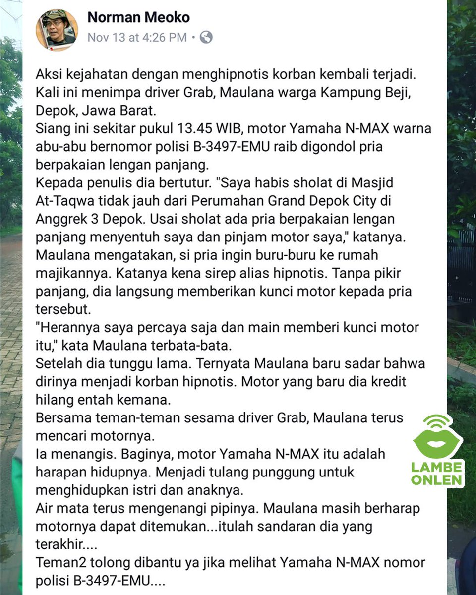 lambeonlen's tweet photo. Motor baru padahal :( tega bener, mang ojolnya ampe nangis2. Semoga secepatnya ketemu ato dikasih rejeki yg lebih lagi mang 🙏 aamiin. https://t.co/S9TjhL24mv
