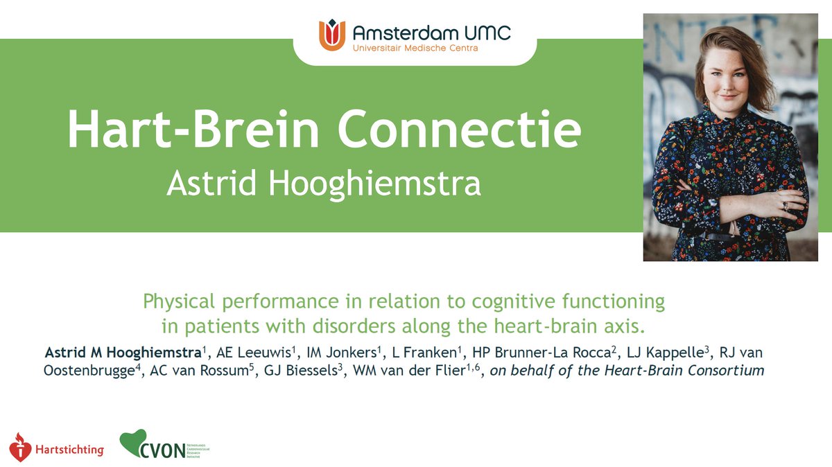 AlzheimerAms's tweet photo. Poster 2 van @ashooghiemstra op @VASCOG2018: #FysiekFunctioneren is gerelateerd aan #CognitiefFunctioneren bij mensen met vaatproblemen in de hersenen, maar niet bij mensen met hart- en vaatproblemen elders in het lichaam. #HartBreinConnectie @Hartstichting #CVON https://t.co/ctYAAHUh5e
