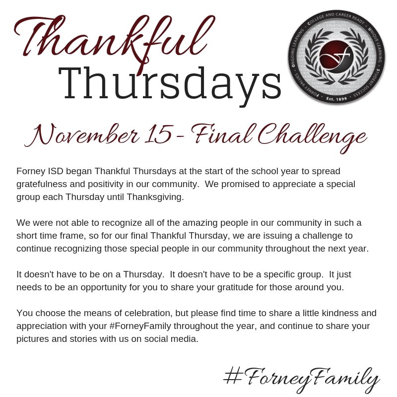 forneyisd's tweet image. #forneyfamily #thankfulthursdays #finalchallenge