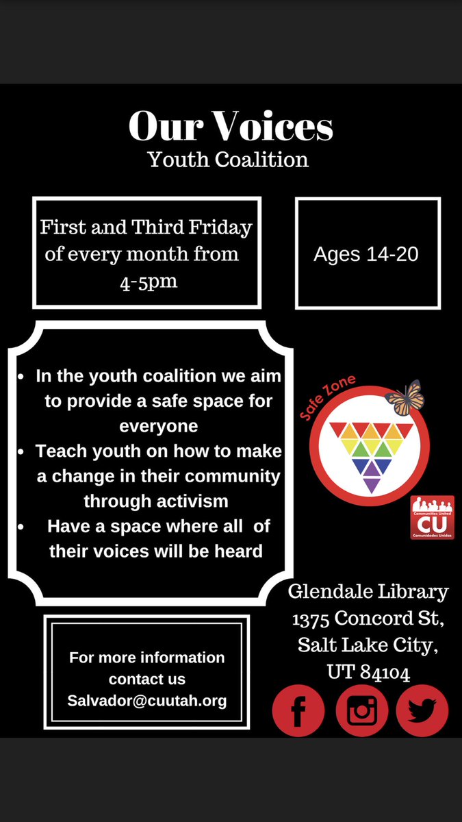 ComunidadesU's tweet photo. Hola! Hello!
Comunidades Unidas is hosting a LGBTQ+ Youth Coalition, “Our Voices,” on the first and third Friday of every month at Glendale Library!
We’ll see you this Friday!
Te esperamos! 🏳️🌈
#LGBTQ #Latinx #ComunidadesUnidas
#GlendaleLibrary #Youth https://t.co/Zerm6t2AUe