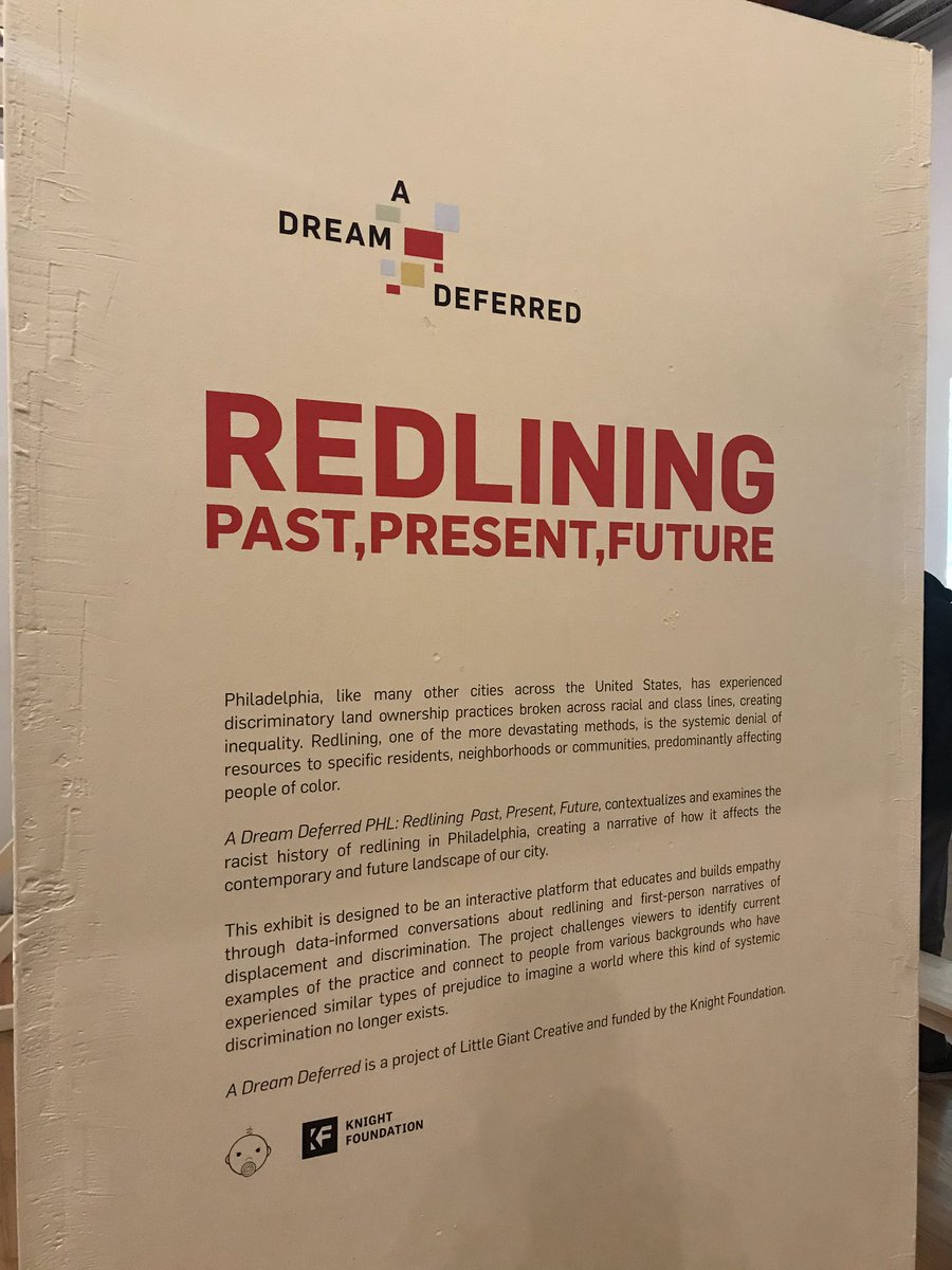 AshleyAPutnam's tweet photo. Spending my evening reflecting on the impact of structural racism in our policies, institutions and neighborhoods.

Highly recommend visiting #adreamdeferredphl exhibit to learn more about #redlining #gentrification #racialequity @LittleGiantLGC @knightfdn @215tayyib https://t.co/j90PjVeBEY