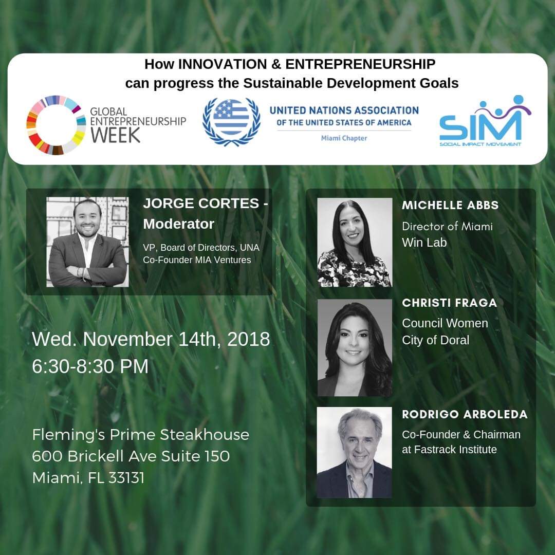 ChristiFraga's tweet photo. Starting soon! Social Impact Movement- Innovation &amp; Entrepreneurship- Sustainable Development Goals. #doralunites #SDGsInMiami https://t.co/hkLnbKQgl2