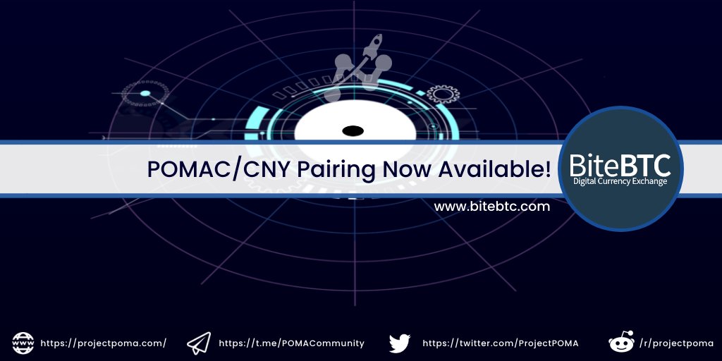 We're happy to announce that POMAC/CNY pair listing is now live on BiteBTC to support the significant Chinese market. 

Link to POMAC/CNY Pairing: bitebtc.com/trade/pomac_cny

#ETH #BTC #ProjectPOMA #cryptocurrency $POMAC