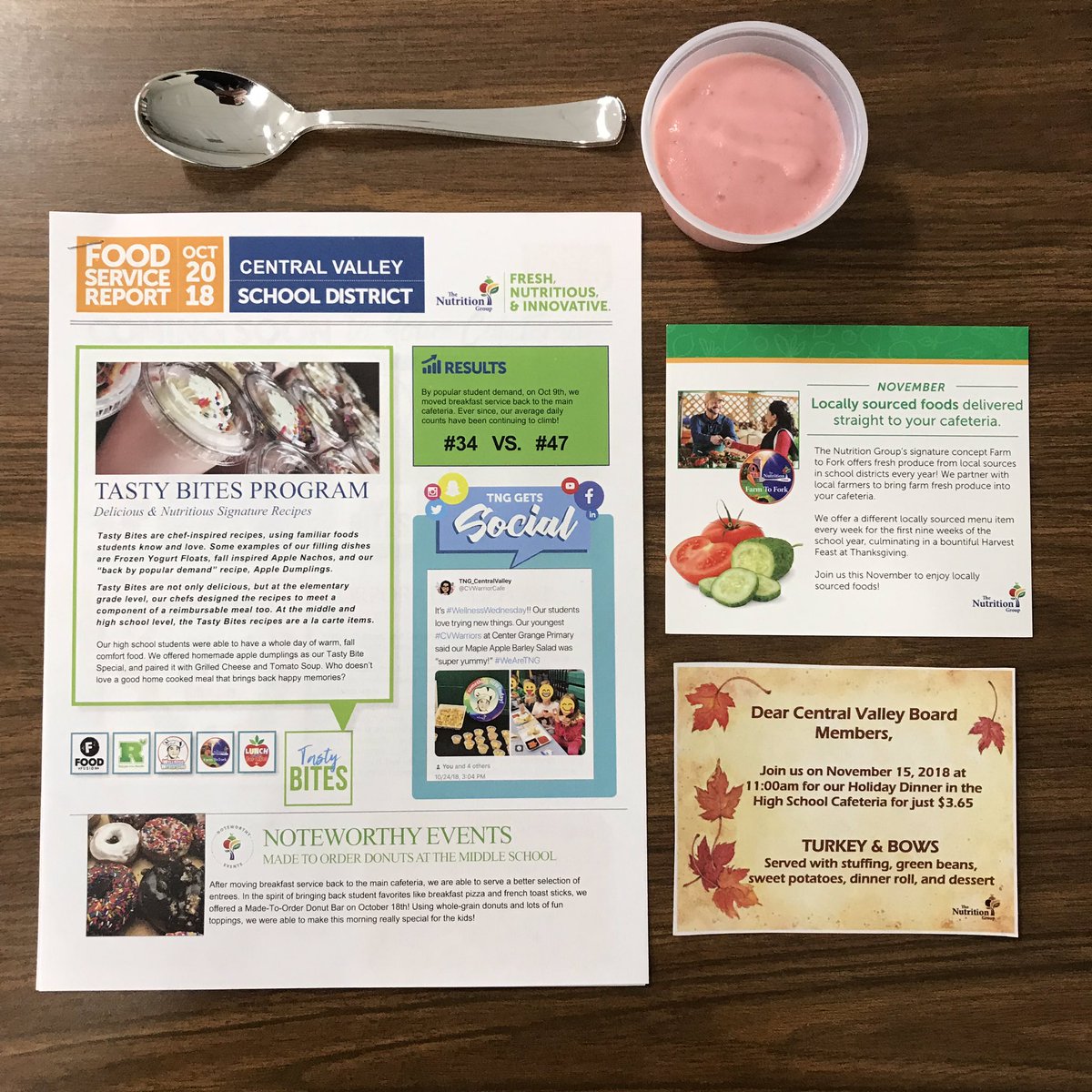 Sharing some #StrawberrySmoothie samples with the school board so they can see first-hand how delicious our food is! #WeAreTNG #MomentsMatter