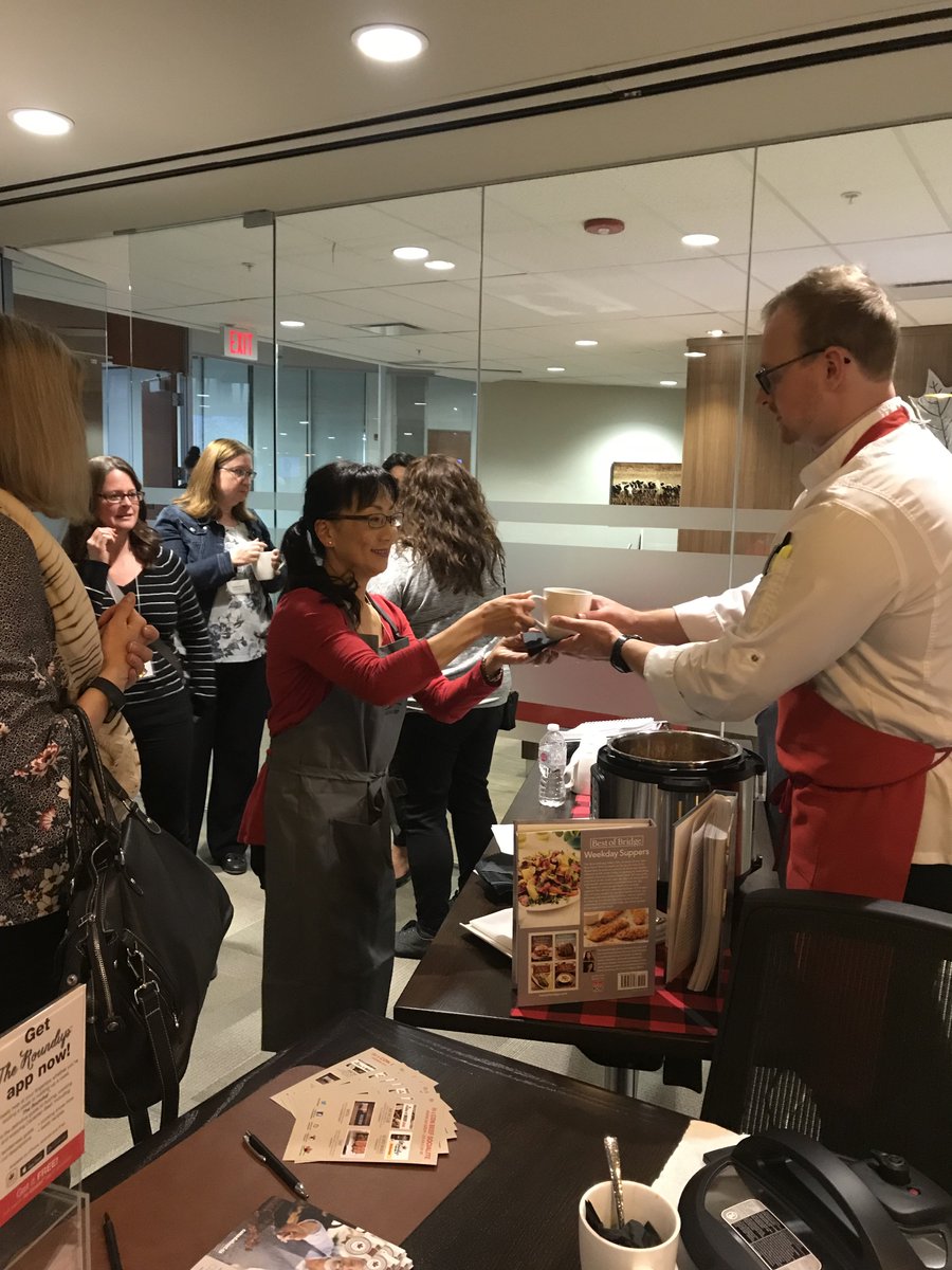 CanadianBeef's tweet photo. Chef Cameron and Technical Manager & Master Butcher Abe from the @CDNBeefCOE welcome guests with a hot cup of soup. @thebestofbridge @savory_palate @ERiscooking #BestofBridge #makeitCDNbeef #LoveCDNBeef #CanadaBeef #YYCFoodies https://t.co/kDWLNNxzfQ