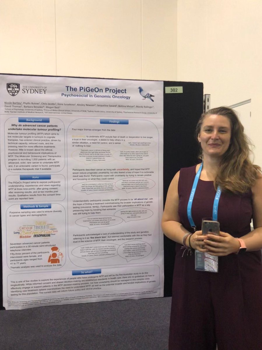 hagsie's tweet photo. @POCOG1 ‘s Nicole Bartley presenting poster on #psychosocial impacts of molecular profiling in #advcan patients #cosa18 @Sydney_Science https://t.co/cdujCVrcOZ