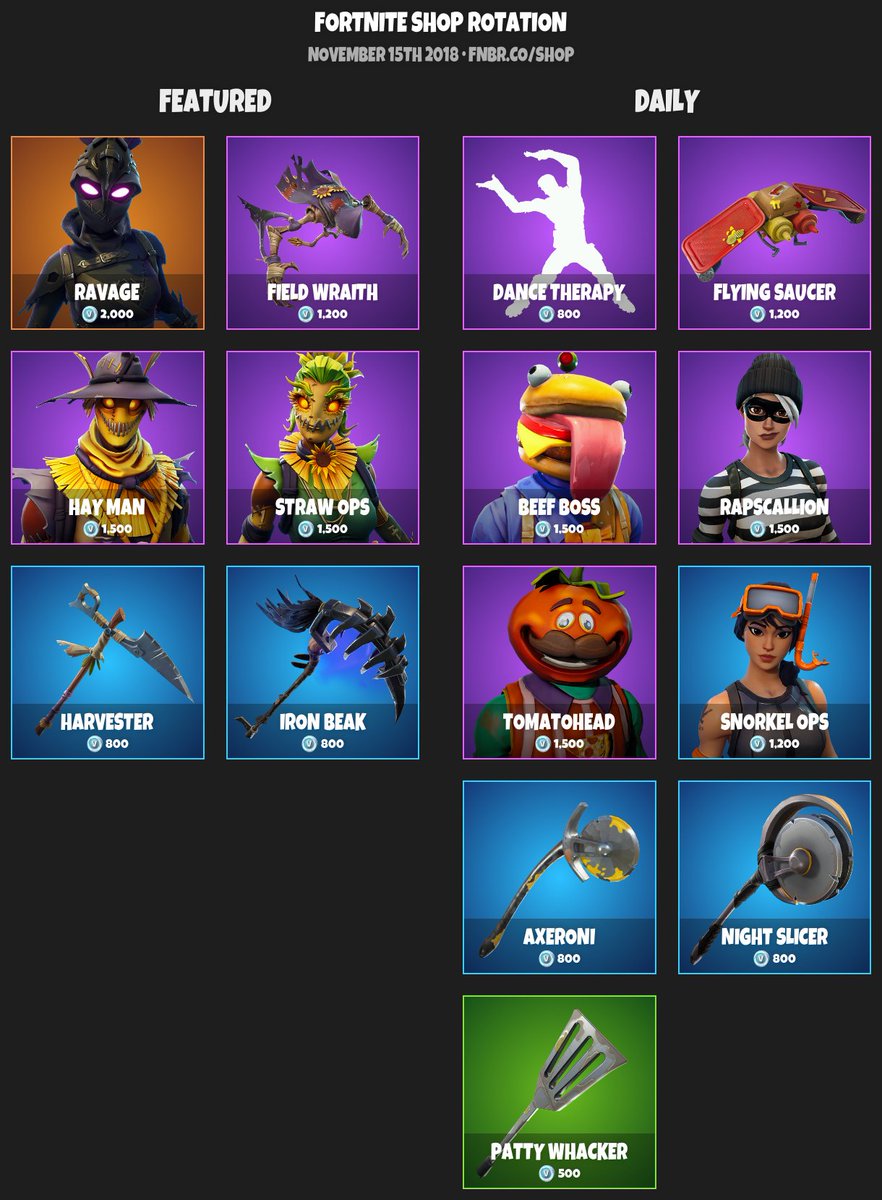 FortniteDaily's tweet photo. #Fortnite Item Shop for November 15th 2018 | https://t.co/NxpCkxMQqB https://t.co/BWQFDSZ11k