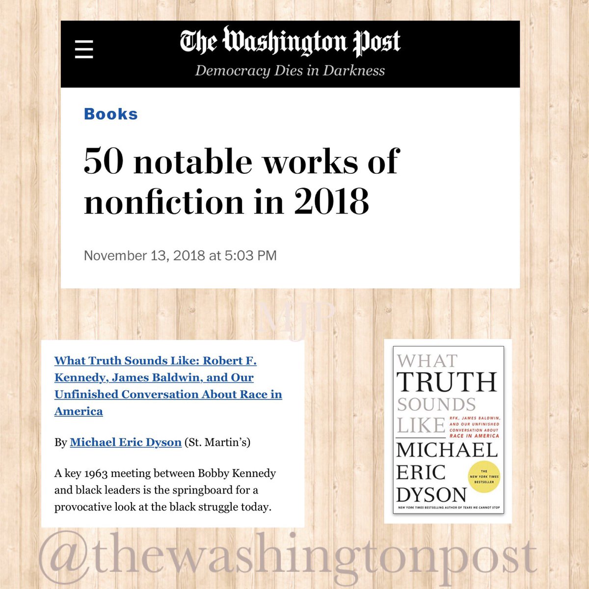 MichaelEDyson's tweet photo. It is always an honor to have one’s work recognized. Thank you @washingtonpost !!! #whattruthsoundslike https://t.co/iv1Jo326Q8