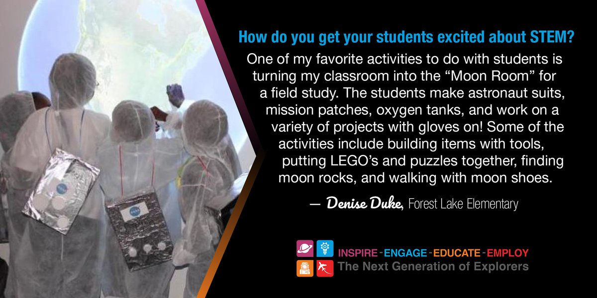 LearnWithNASA's tweet photo. To get 1st graders at Forest Lake Elementary excited about #STEM, Ms. Duke turns her classroom into the "Moon Room"!  After the room transformation, the kids actually think they're on the surface of the moon! #ExploreWithSTEM #InternationalEducationWeek #IEW2018 https://t.co/I5fSFWxGyD