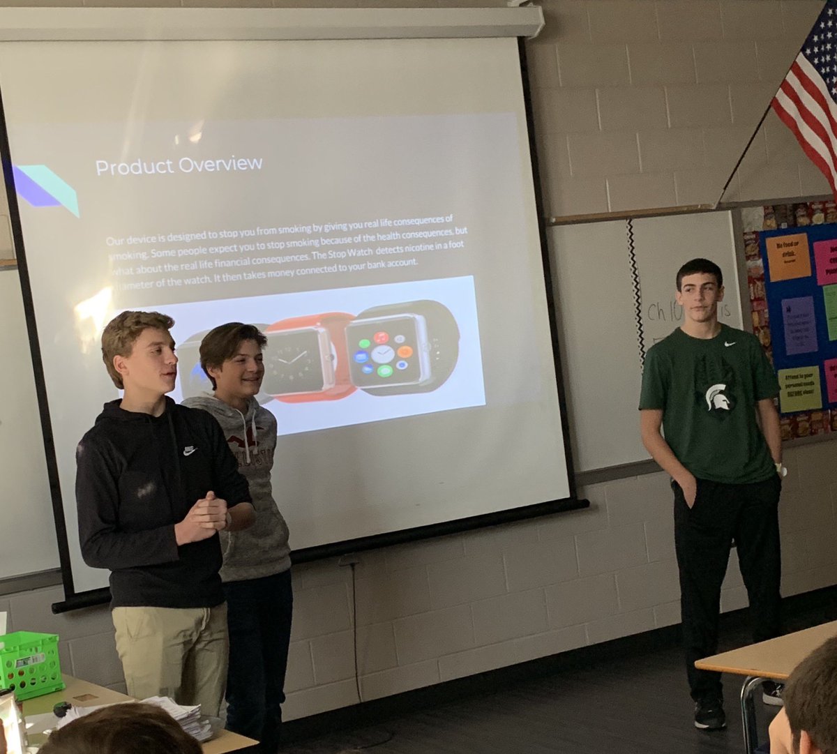 SouperScoop's tweet photo. Health students got to show off their products to help people quit smoking today in our own version of Shark Tank! The products were very innovative and creative! Thanks to the sharks: @csbelche @fdimich @madamebuss!! #lfhealth #lfleads https://t.co/e2SiBpICwt