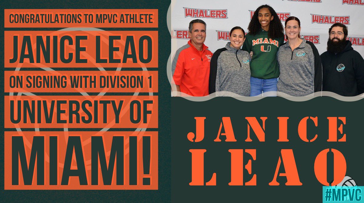 _maxperformance's tweet photo. MPVC’s Coach Erika, Coach Tara, and Coach Tony were all honored to congratulate @janice_leao on signing her #NationalLetterofIntent! We at #MPVC are so proud of you and can’t wait to follow your success! 💚🏐🧡#NationalSigningDay @MiamiHurricanes @CanesVB https://t.co/d6SbFn1Py7