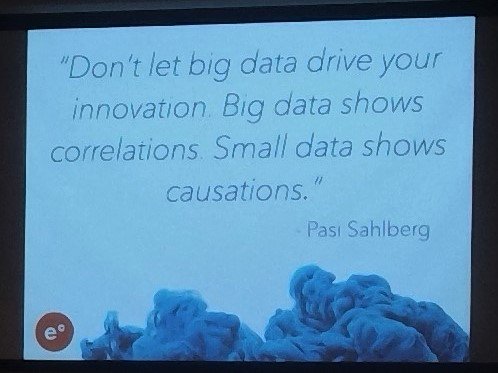 "Don't let big data drive your innovation"
I really like this perspective.
<a href="/pasi_sahlberg/">Pasi Sahlberg</a> <a href="/EduChangemakers/">EC</a> <a href="/loukaparry/">Louka Parry</a>