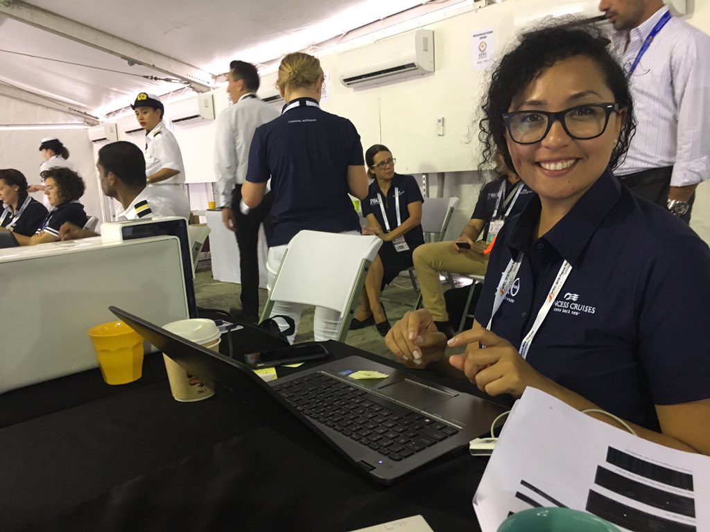 Elycia one of our Carnival Australia ‘blueshirt’ team greeting #APEC2018  delegates with a friendly smile in #PortMoresby as <a href="/POCruises/">P&O Cruises AU</a> and <a href="/Princess_AUST/">Princess Cruises AU</a> ships support #PNG hosting of summit.