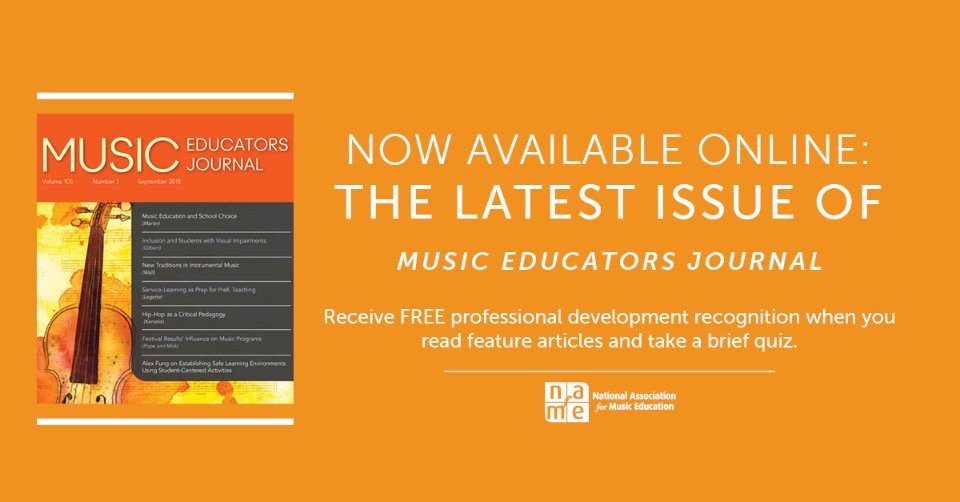 NAfME's tweet photo. Read about hip-hop pedagogy, engaging in the political process, inclusion for visually impaired students, preparing preservice music teachers through service learning, and more in the September issue of ‘Music Educators Journal’: https://t.co/WiB6ROTj0b #musiced https://t.co/eC6bATMWtO
