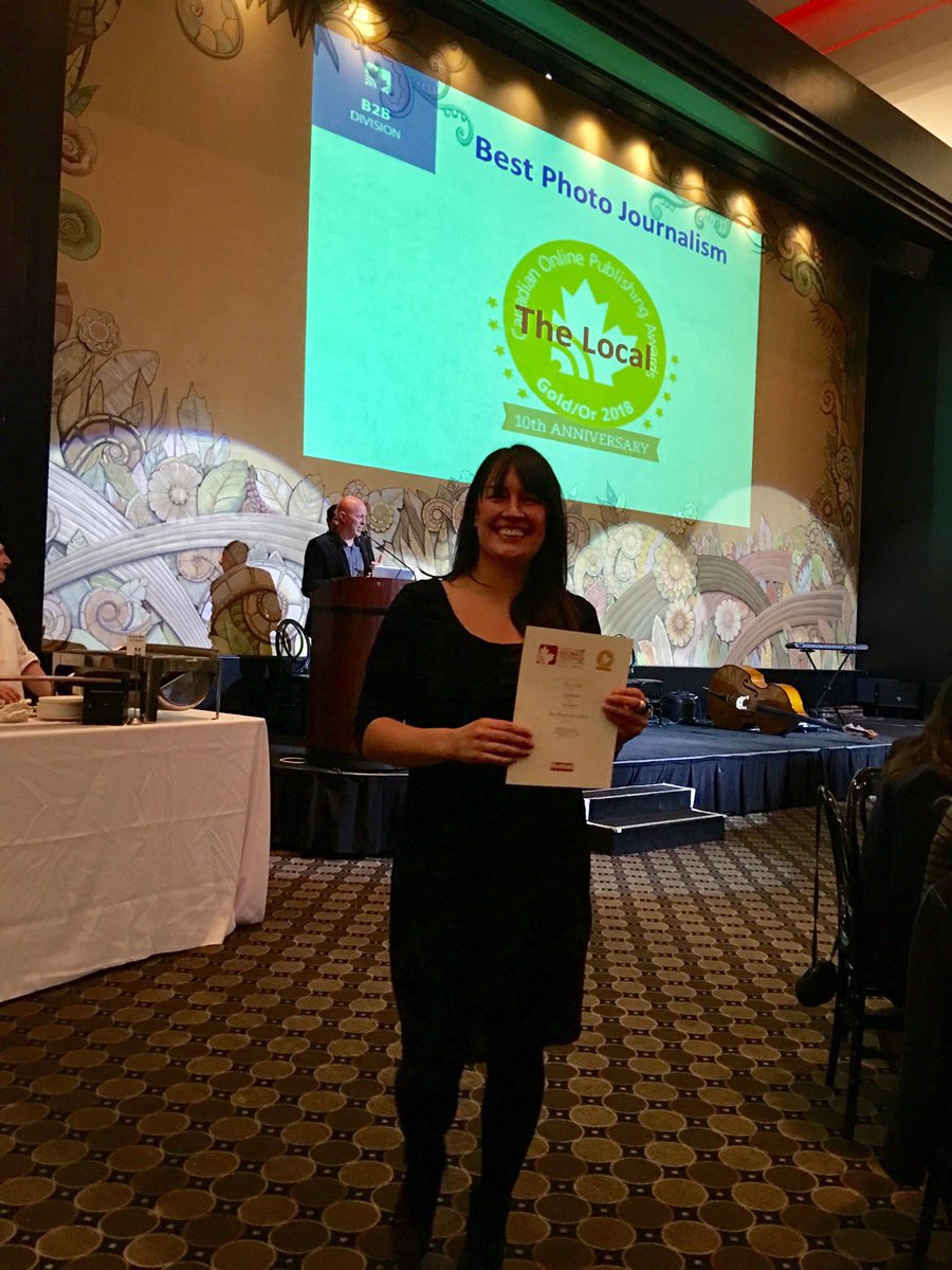 At the Canadian Online Publishing Awards with @jenrecknagel of <a href="/thelocalhealth/">The Local Magazine</a> receiving the award for Best Photo Journalism! Go Jen!