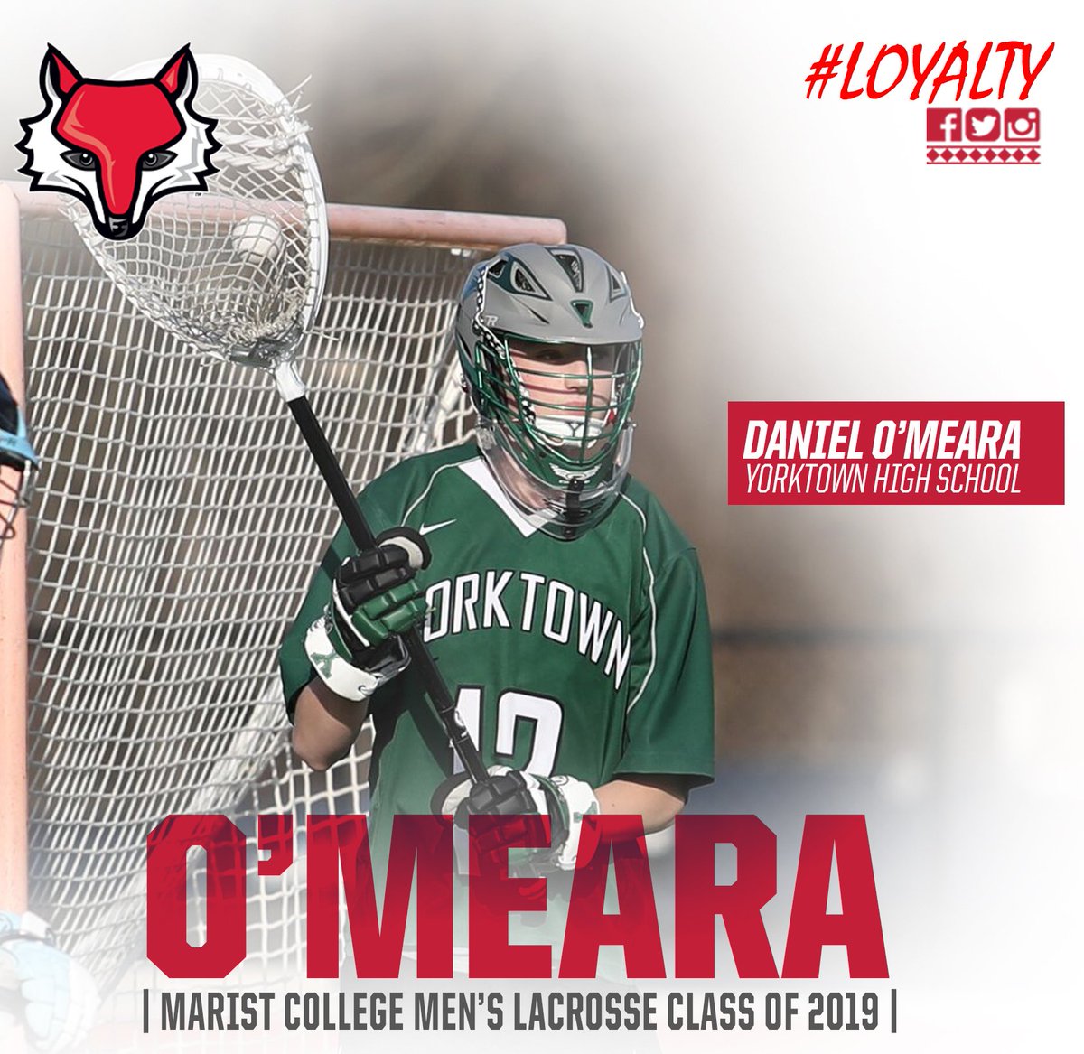 Marist_MensLax's tweet photo. Goalie Daniel O'Meara joins the 2019 class and extends the pipeline from Yorktown H.S. O'Meara plays club lacrosse for @Ballerslacrosse and will work to get @YCSD_Athletics back to the state championship in 2019! #MARIST #FAM #NLI https://t.co/TJ9EWWdc69