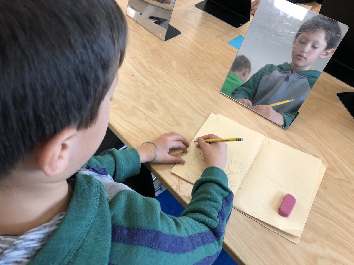 Jmschickel42's tweet photo. Serious #observe for details while #developskill at drawing self-portraits happened today in G3 @MsGardnerSLES @megunggoll art class! What do you notice about your facial expression & how it changes the details of your face? @StratfordLndgES https://t.co/9XyjW4oKqe