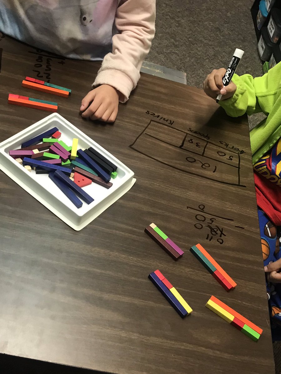 ashleybrooke12's tweet image. Who knew problem solving could be fun using cuisenaire rods to represent strip diagrams?! My kids love it! Thank you @caroltweets00 for the new strategy! 🙌🏼❤️ #MathIntervention #NumberlessWordProblems #ProblemSolving @InstructionalLe