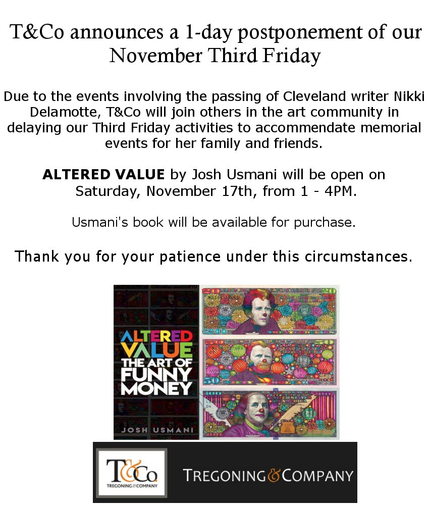 TregoningandCo's tweet photo. Important announcement about Third Friday at T&amp;Co: postponement https://t.co/DTzPldMdRM