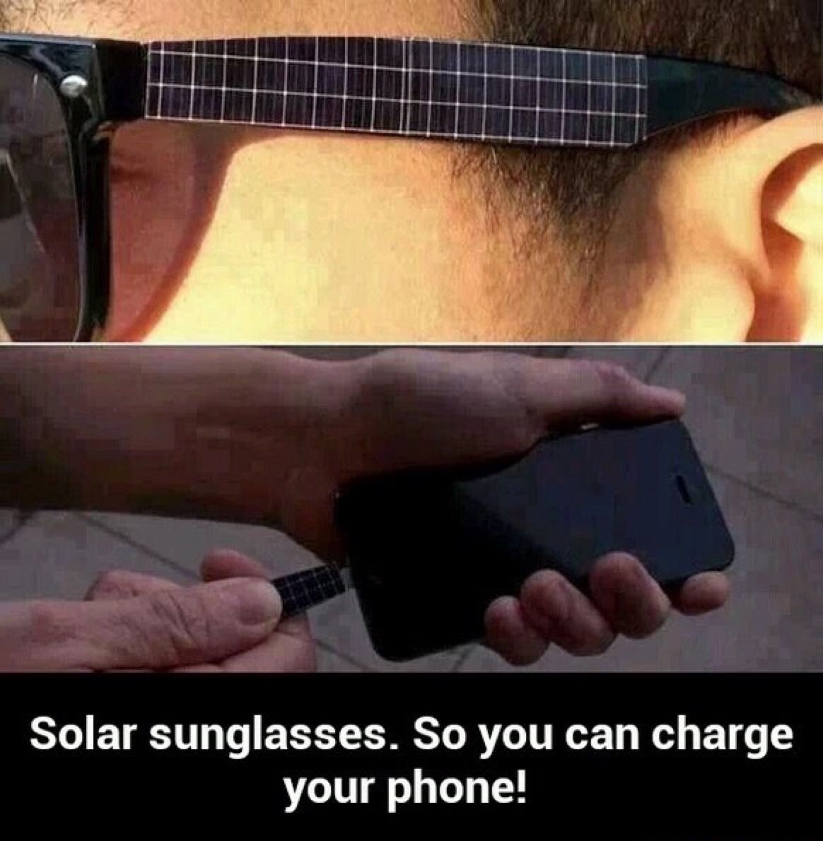 EVRDnet's tweet image. Solar sunglasses that can charge your phone.... #randomidea #random