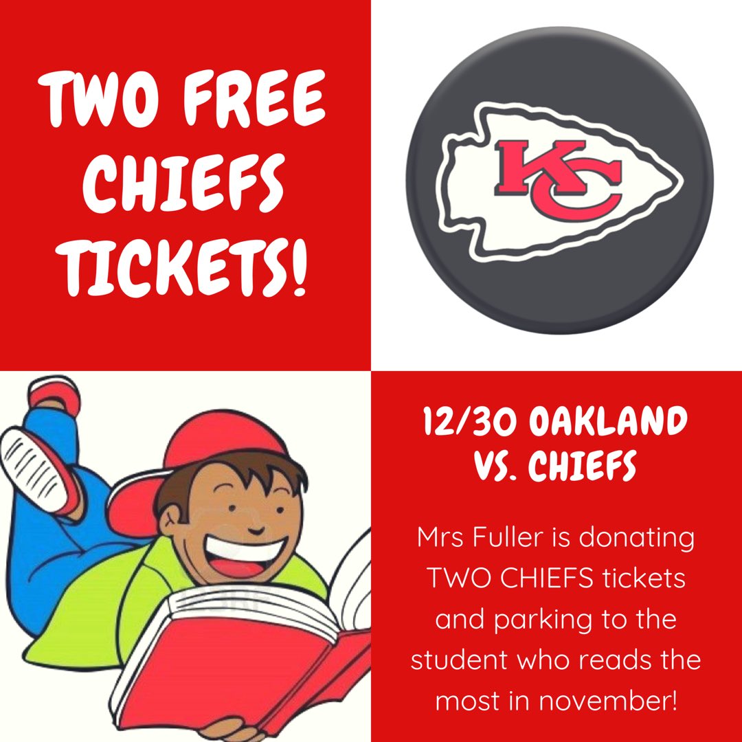 Hey Eagles!! Check it out: Mrs. Fuller wants you to read at home SO MUCH that she is donating two chiefs tickets to the <a href="/ApacheIS512/">ApacheIS SMSD</a> reader who logs the most minutes in November!!! Read, read, read - then go to the Raiders vs. Chiefs on 12/30! Winner announced on 12/17!