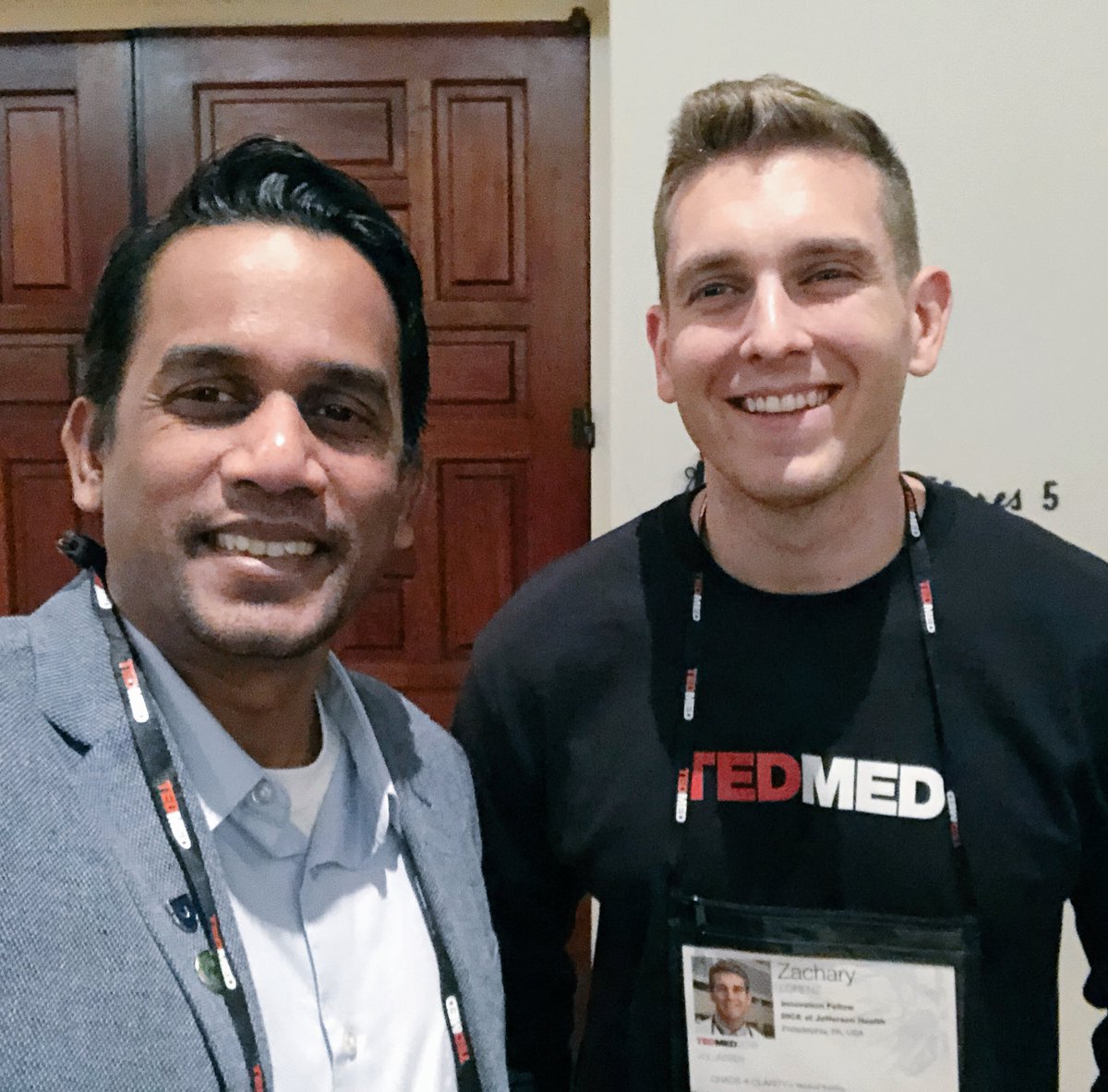 neilgomes's tweet photo. With @ZachLorenz3, @DICEGRP clinical fellow and awesome @JeffersonUniv medical student at #TEDMED. @TJUHospital @JeffersonUniv and @DICEGRP represented @TEDMED this year. #TechChangingLives #StudentsInnovate https://t.co/OzE0NrUWyq