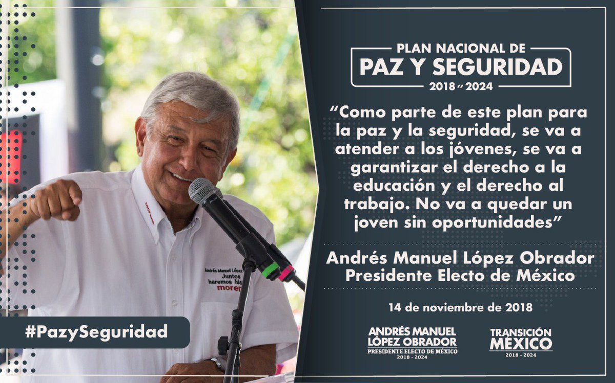 Alecazarez10's tweet photo. Para regresar la #PazYSeguridad a cada rincón de México, se tienen que atender las principales causas de la inseguridad, violencia y corrupción, garantizar derechos y crear oportunidades: @lopezobrador_  Plan Nacional de paz y seguridad 2018-2024 https://t.co/g5sAjTAuZG