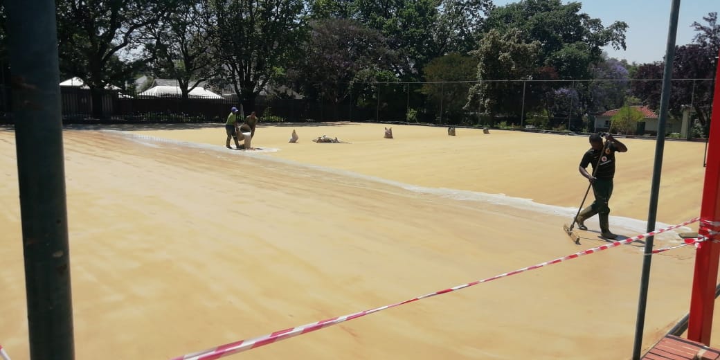 KingEdVIISchool's tweet photo. #RedDevelopments The home of our #redhoops @KingEdVIISchool basketball excited as court repairs continue! 🏀🏀🏀 #redexcellence in motion #Strenue @Koeksie83 @peace1972SMS https://t.co/nQjoG3HiQ3