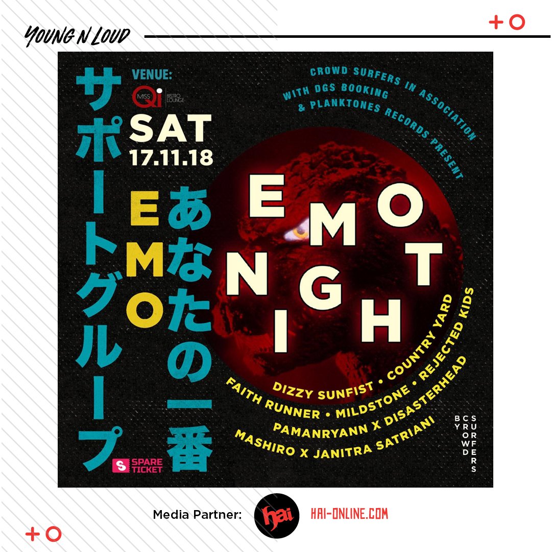 HaiMagazine's tweet photo. It’s JAPAN INVASION at EMONIGHTJKT By @crowdsurfers.id! Catch 2 Japanese bands @dizzysunfist_official and @countryyard rockin Jakarta as a part of their Asia Tour!
#emonightjkt #emonightbycrowdsurfers #emonight #emonightjakarta #emonitejkt #emo https://t.co/zzuQsVsmzZ