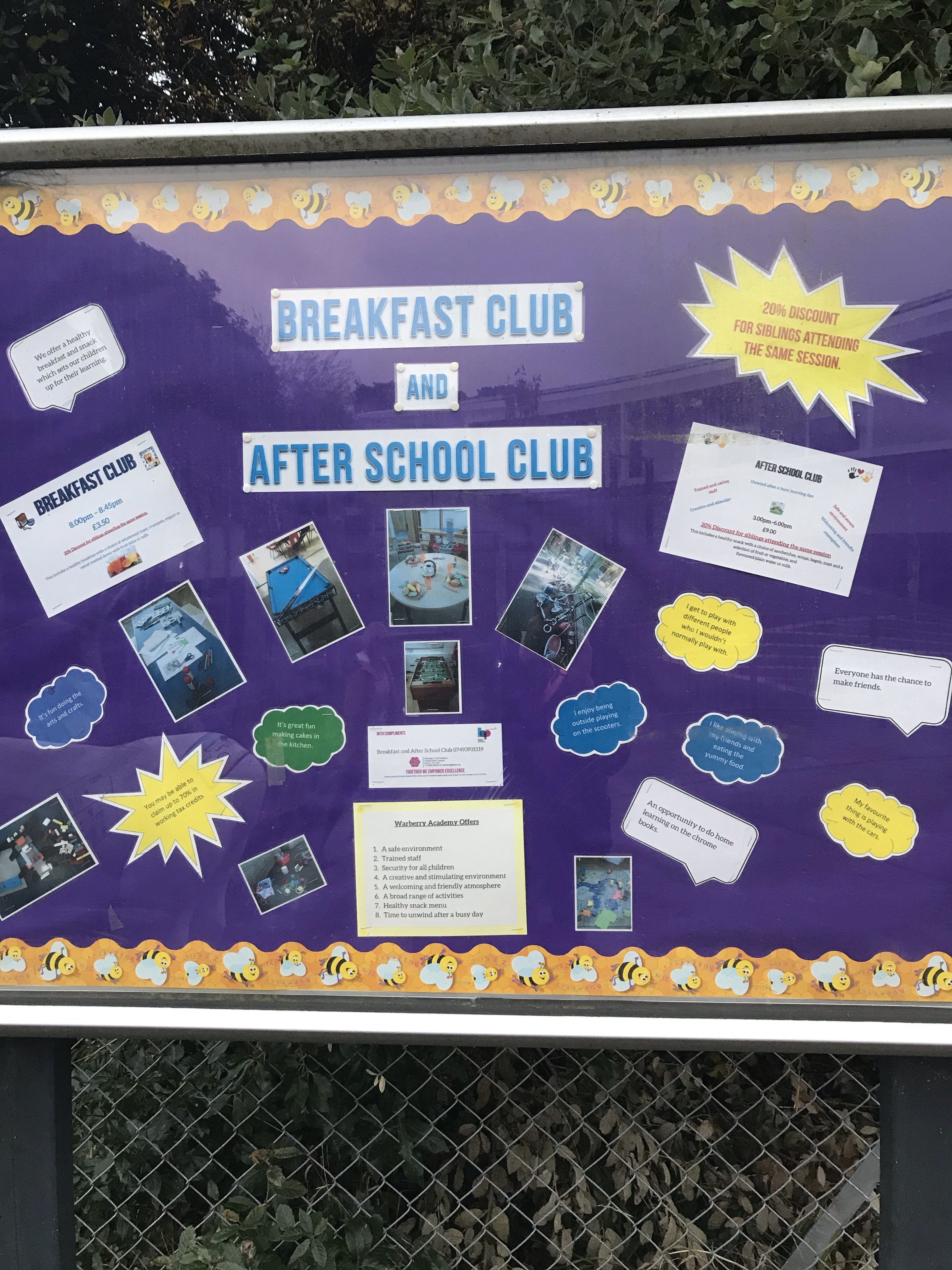 Warberry Academy в Twitter: „Have a read of our fabulous After school and  Breakfast Club display. Information on how to book and prices. 20% discount  available for siblings. @IlshamLAP /ifDxUFkAOJ“ / Twitter