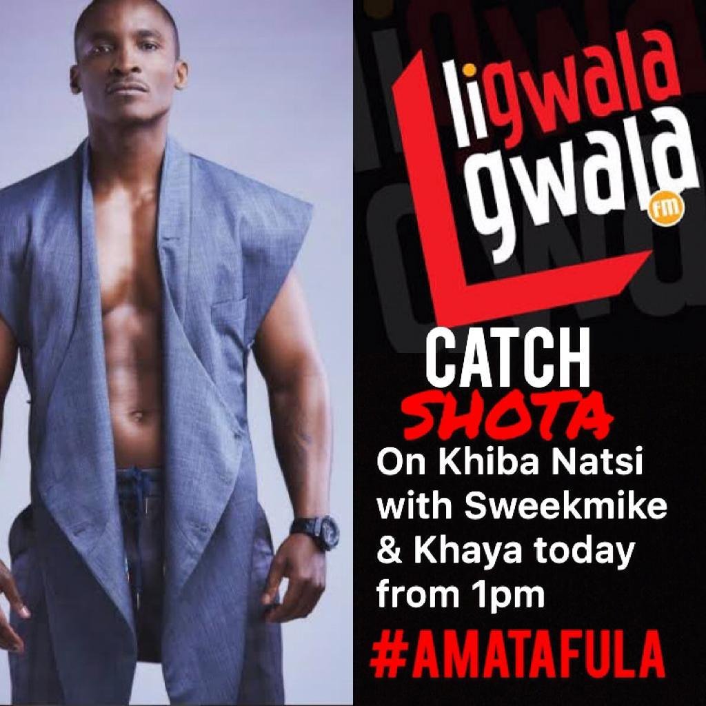 Shota_Music's tweet photo. Catch @Shota_AfroRaw on @ligwalagwalaFM at 1pm 😎 Talking #Amatafula &amp; album loading in 2019 🙌 https://t.co/T2RWWq8aZx