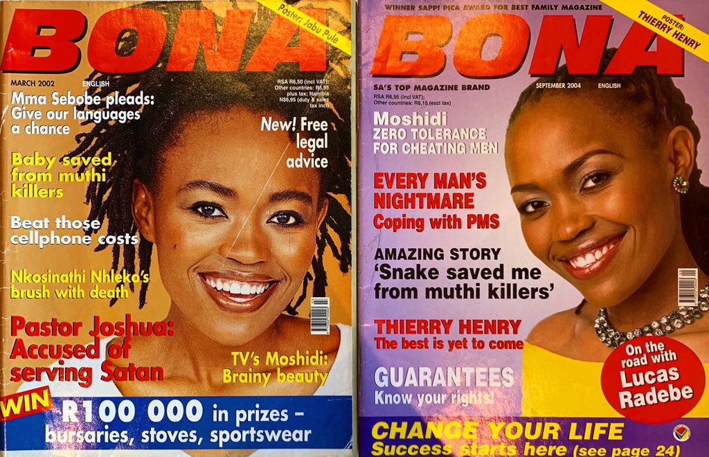BonaMag's tweet photo. #TBT to when Moshidi Motshegwa was featured on the March 2002 and September 2004 #BONACovers!
What’s your favourite phrase/character by Moshidi?
#BONAArchives #March2002 #September2004 https://t.co/htFGn4zhWh