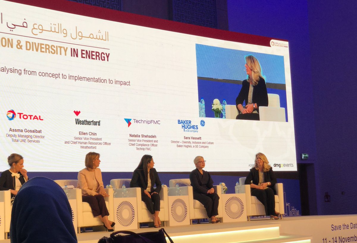 bakerhughes_ME's tweet photo. “It's not just about gender diversity, but it's about encouraging &amp; fostering unique mindsets &amp; different opinions that help shape our industry” @SaraHassett, Director Diversity, Inclusion &amp; Culture speaking at the #ADIPEC2018 diversity &amp; inclusion panel @ADIPECOfficial  @BHGECO https://t.co/o0RtVHi7bw
