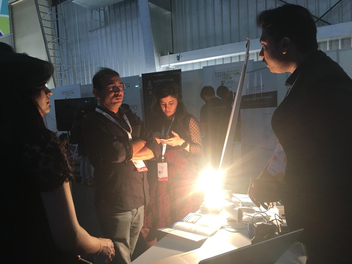 hima_patel's tweet photo. Have you heard how to conserve energy? Visit Minion's at TechExpo today! #GHCI18 #WeAreHere #ibm @niv_aggarwal @jahnavi_patel2 @minionslab https://t.co/Kp1VJUY1Qk
