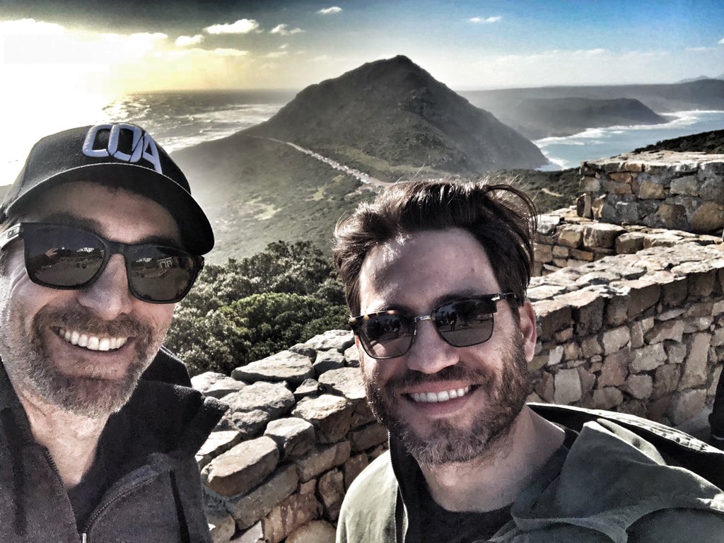 sharlto's tweet photo. Sharing the dramatic sights of my home country with my brother from another mother @edgarramirez25  #CapeTown https://t.co/2gNOq04v0h
