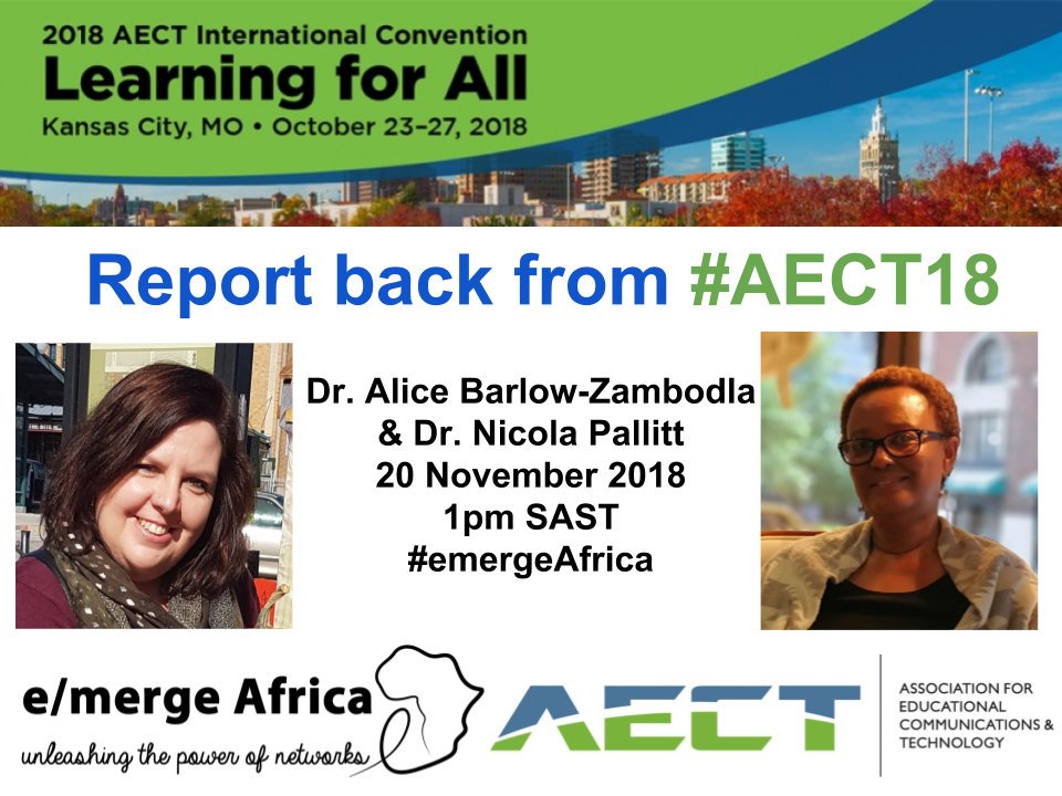 emergeAfrica's tweet photo. Join @Namubiru59 @alicebz & @nicolapallitt for this report back webinar about #AECT18 @AECT Details: https://t.co/QQHccrLyIM The meeting room link will be https://t.co/MOU9O7NK5f Please RT @aectclt @CILT_UCT @ched_uct https://t.co/bROcl2coZi