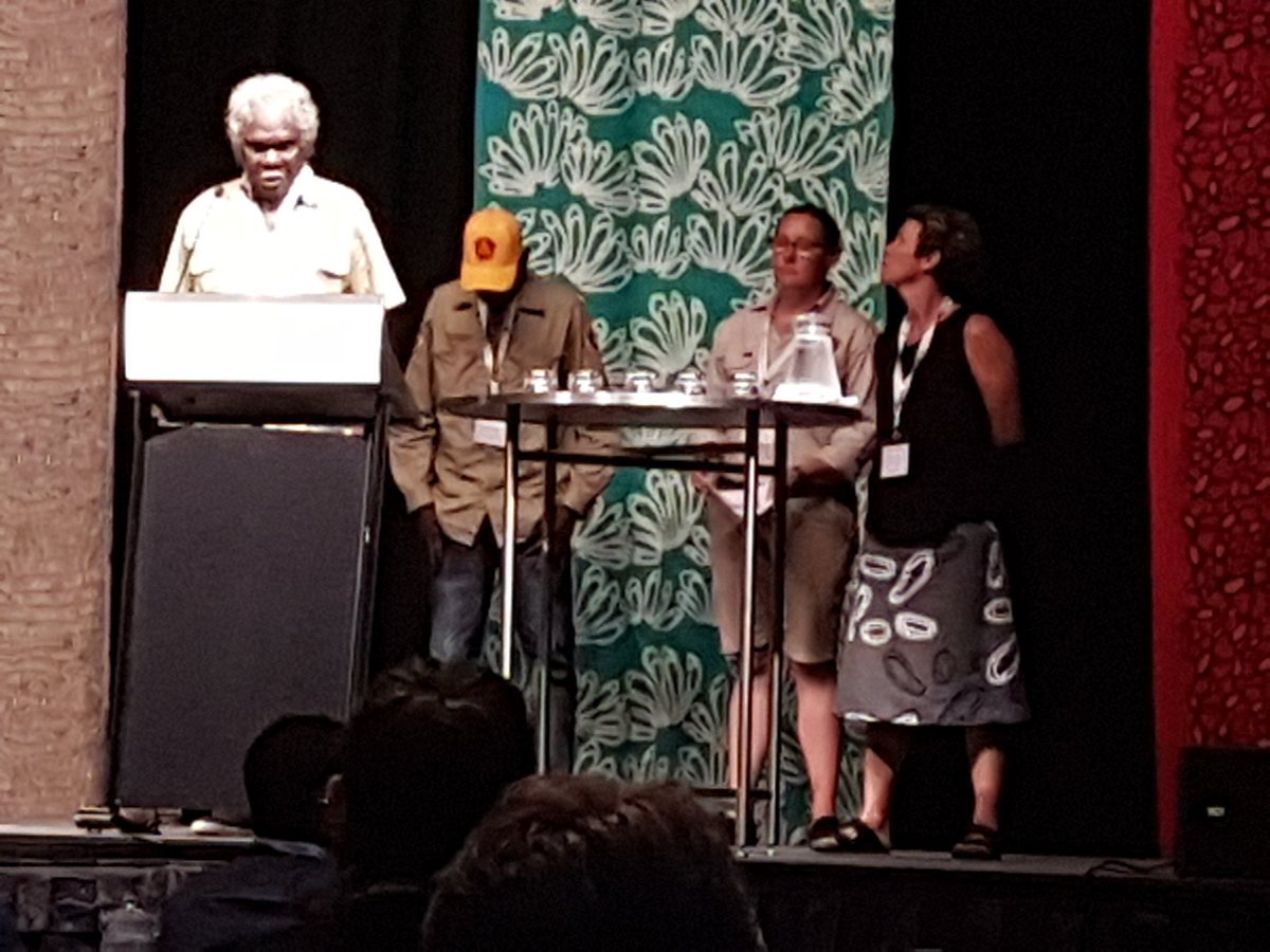 EmilieEns's tweet photo. I was honoured to present 10 years of cross-cultural collaborative feral buff and pig impact research with Yirralka Rangers at #tnrmconf18 Special shout out to Shane Wunungmurra for his first conference talk - too deadly you mob! I look forward to continuing our partnership 👍🏾 https://t.co/rSJaGyzhEs