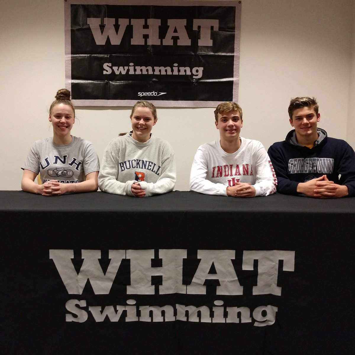 WHAT future NCAA Student-Athletes!!
CONGRATS to the WHAT swimmers who signed National Letters of Intent today!
✔️Michael Baldini- Georgetown
✔️Will Gallant- Indiana
✔️Abigail Thrall- Bucknell
✔️Kayla Brown- Univ. Of New Hampshire
#WHATworkWORKS 
#WHATproudCoaches 
<a href="/WeHartford/">We-Ha.Com</a>